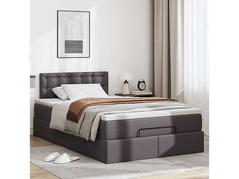 Estructura cama otomana colchón gris 120x190 cm cuero sintético