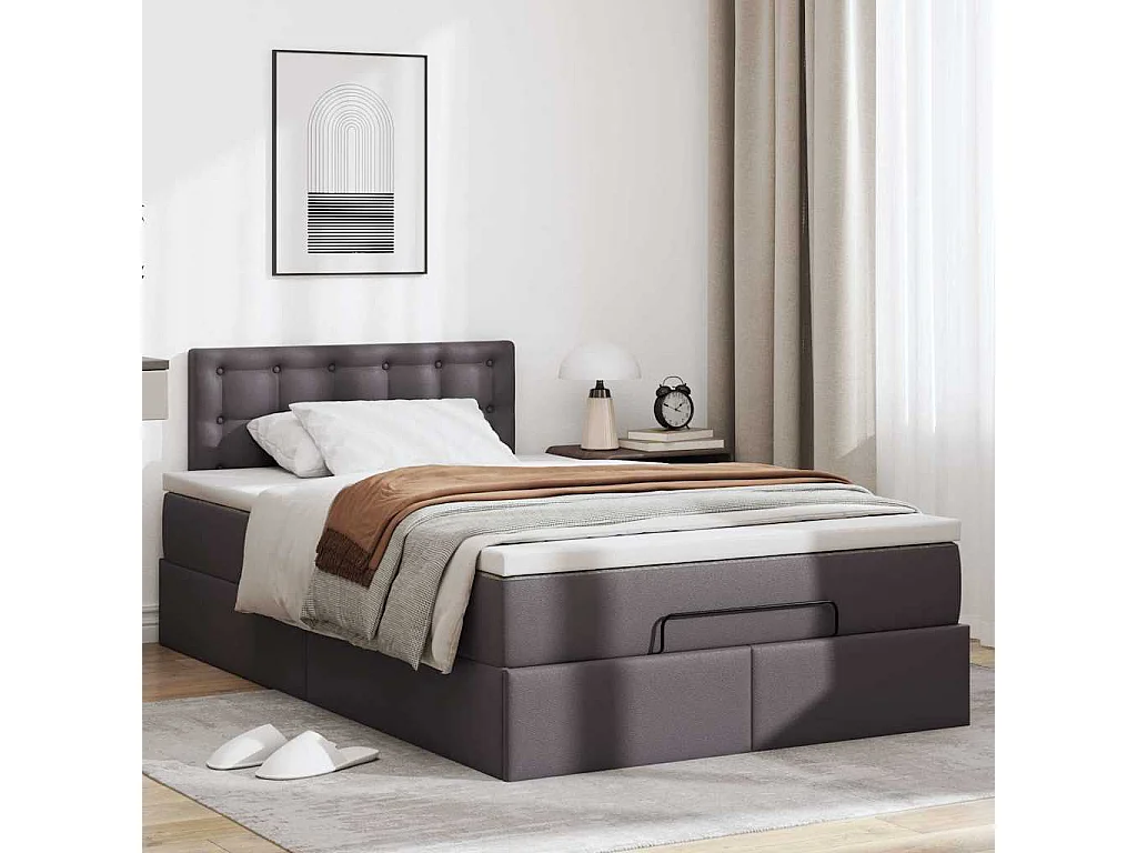 Estructura cama otomana colchón gris 120x190 cm cuero sintético