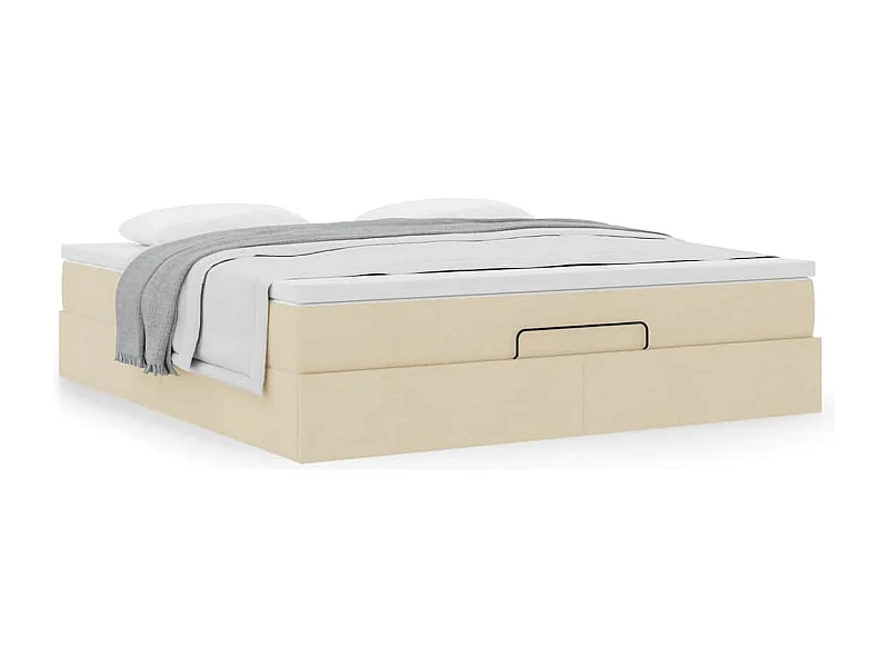Cadre de lit ottoman avec matelas crème 160x200 cm tissu
