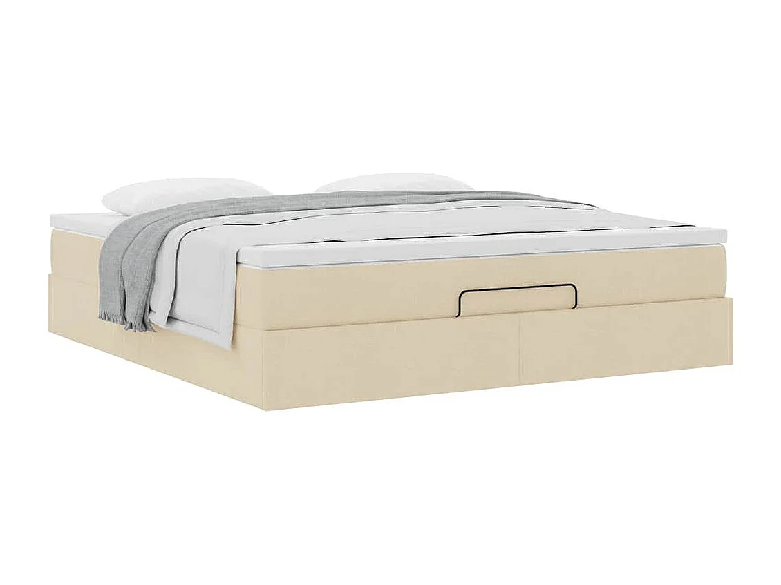 Cadre de lit ottoman avec matelas crème 160x200 cm tissu
