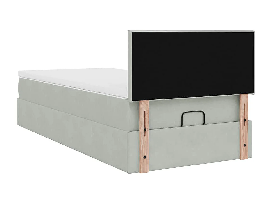 Estructura cama otomana colchón terciopelo gris claro 90x190cm