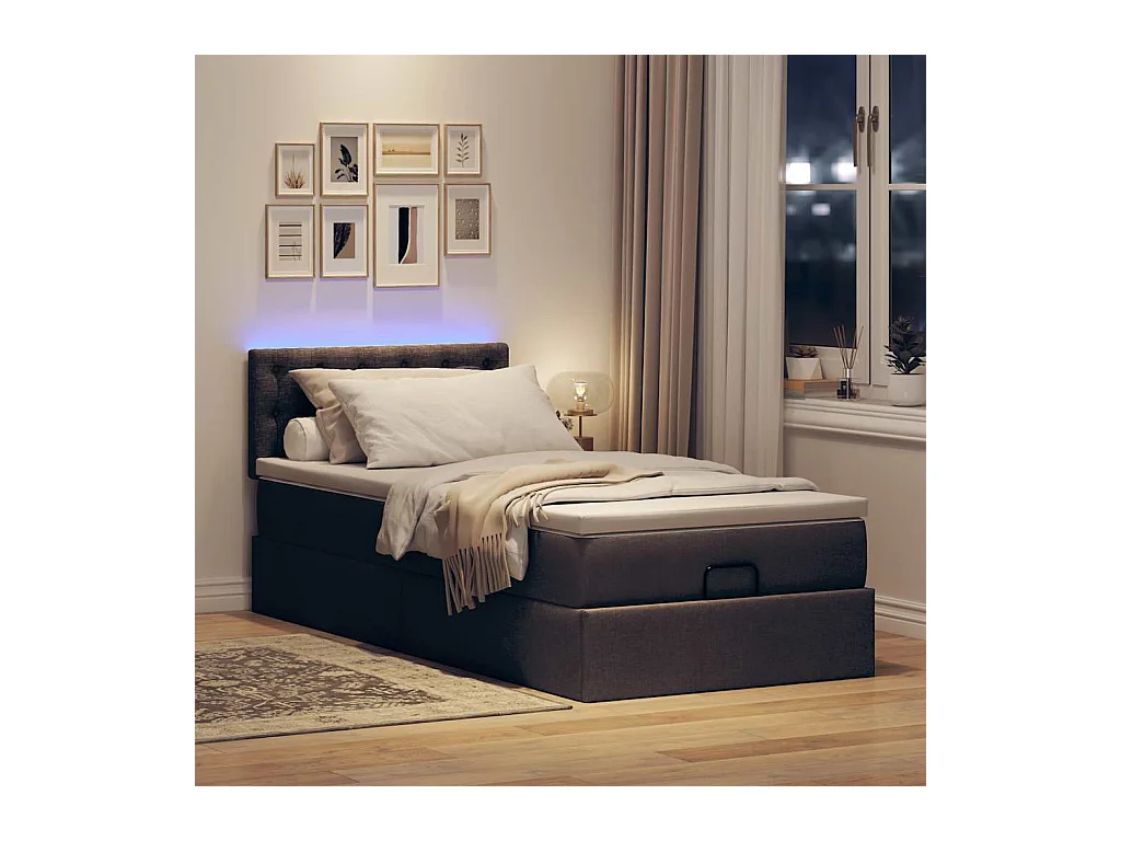 Ottoman bed met matras en LED's 90x190cm stof donkerbruin
