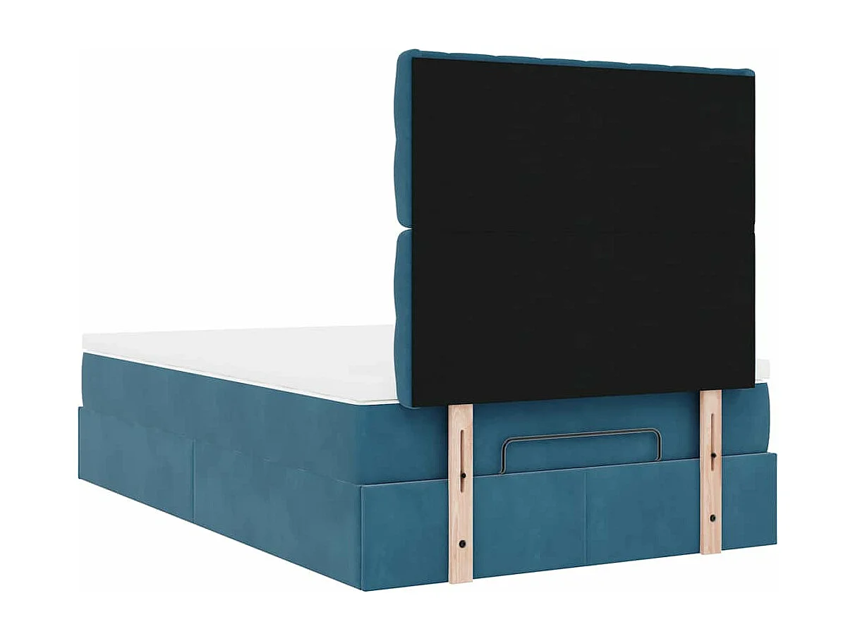 Cadre de lit ottoman avec matelas bleu foncé 120x190 cm velours