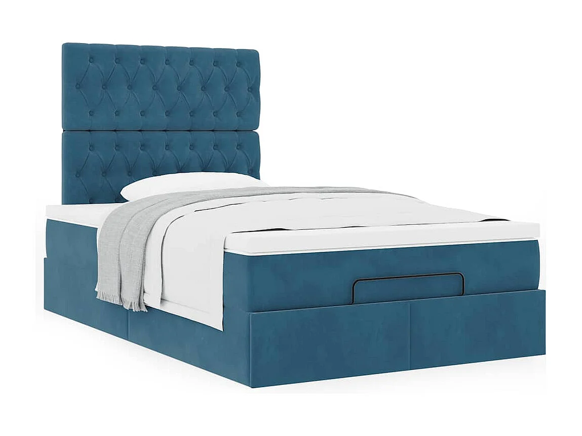 Cadre de lit ottoman avec matelas bleu foncé 120x190 cm velours