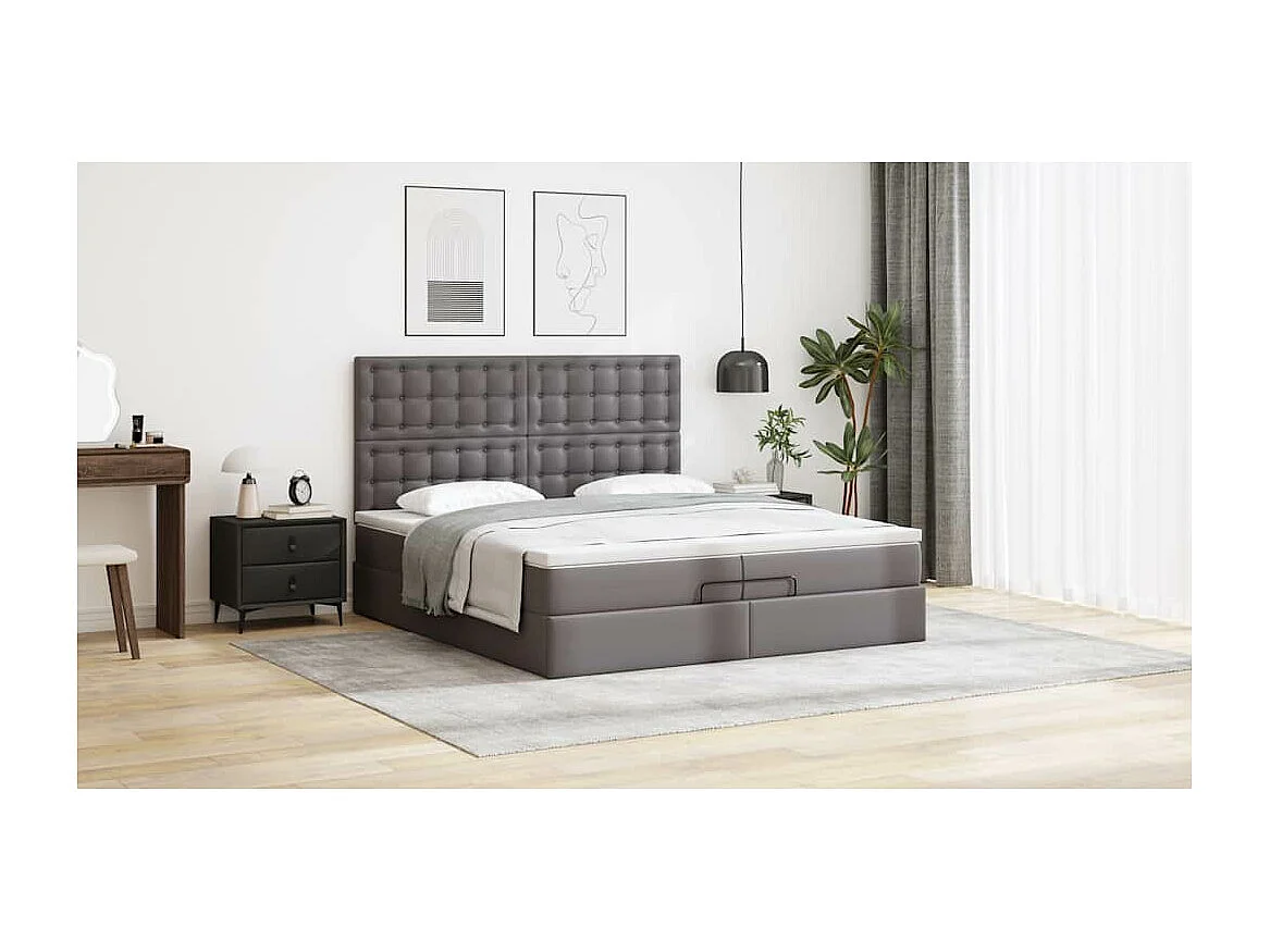 Cadre de lit ottoman avec matelas gris 200x200 cm similicuir