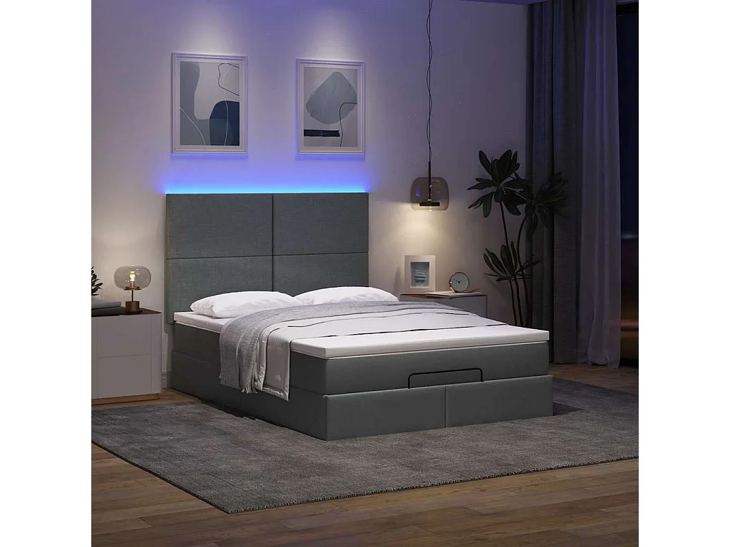 Cadre de lit ottoman avec matelas gris foncé 140x200 cm tissu