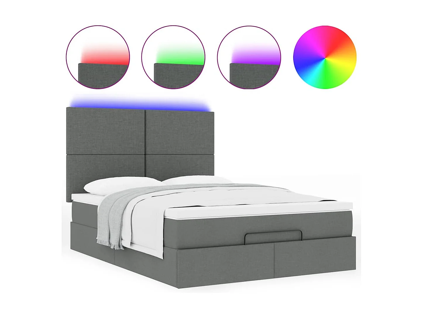 Cadre de lit ottoman avec matelas gris foncé 140x200 cm tissu