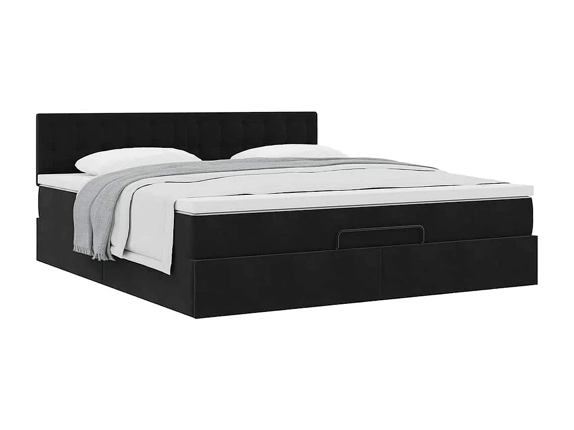 Cadre de lit ottoman avec matelas noir 160x200 cm velours