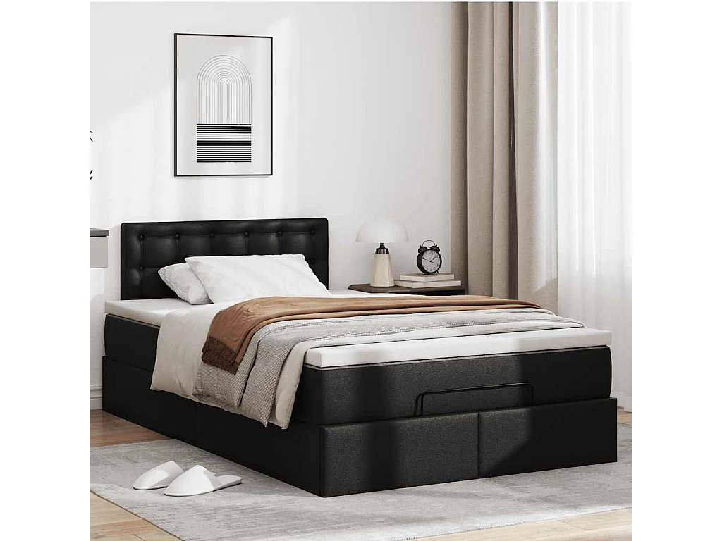 Estructura cama otomana colchón cuero sintético negro 120x190cm