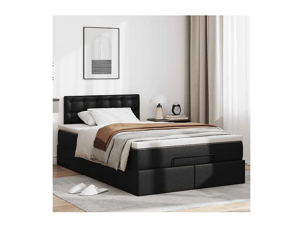 Cadre de lit ottoman avec matelas noir 120x190 cm similicuir