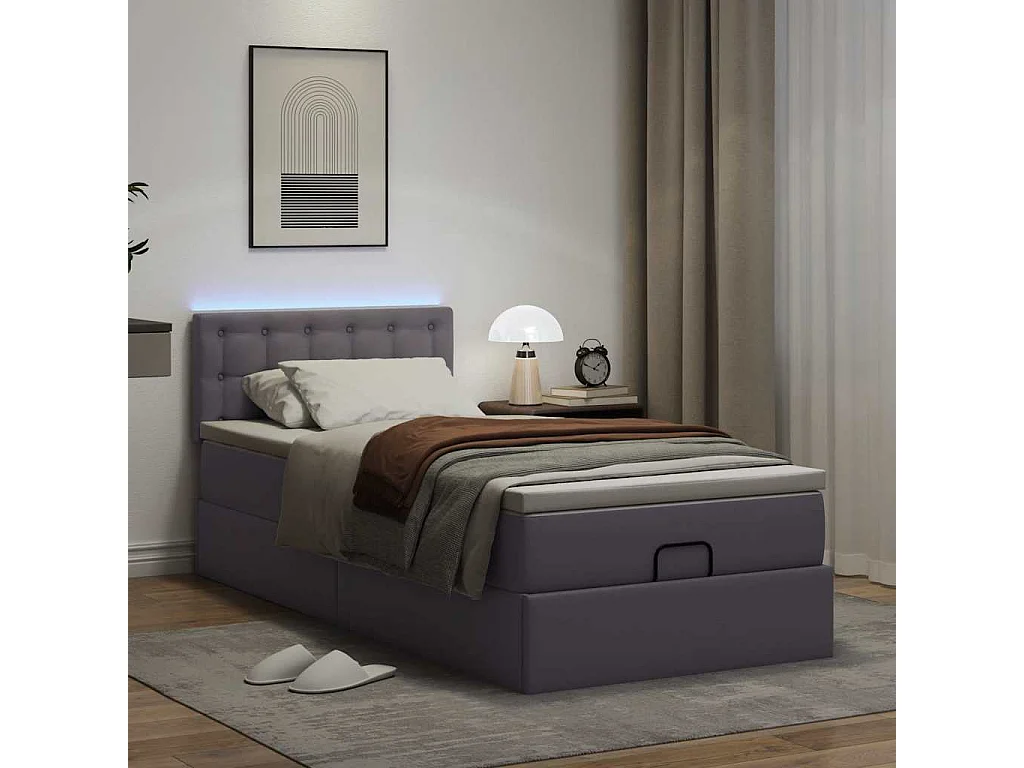 Cadre de lit ottoman avec matelas gris 100x200 cm similicuir