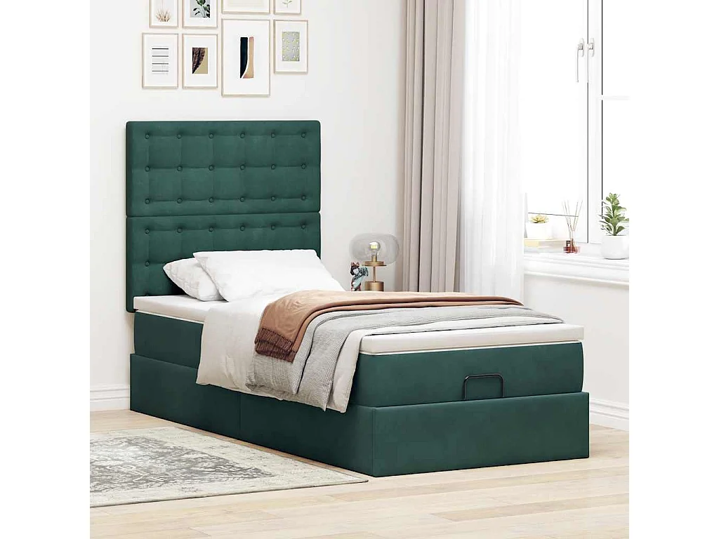 Estructura cama otomana colchones verde oscuro 90x190cm