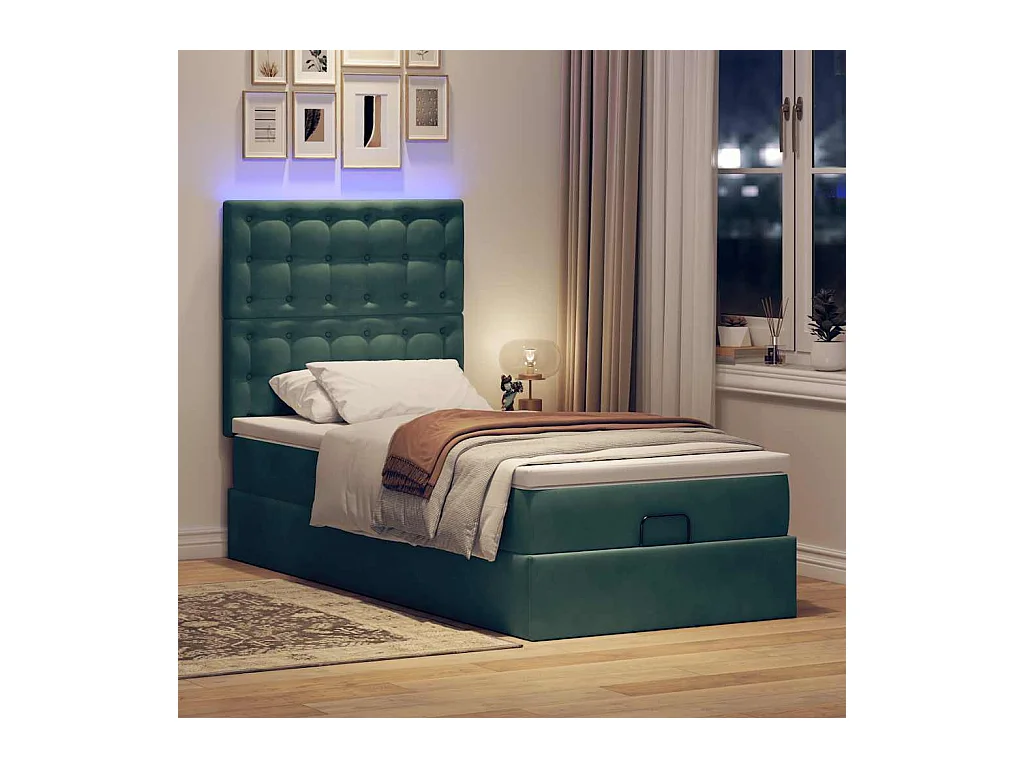 Estructura cama otomana colchones verde oscuro 90x190cm