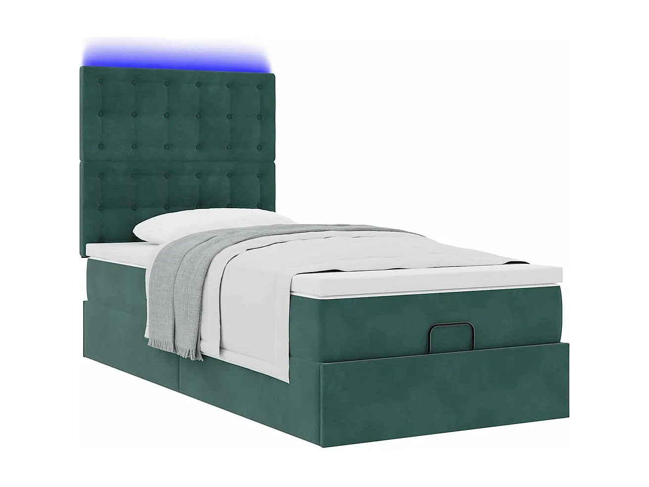 Estrutura cama otomana colchões 90x190cm veludo verde escuro