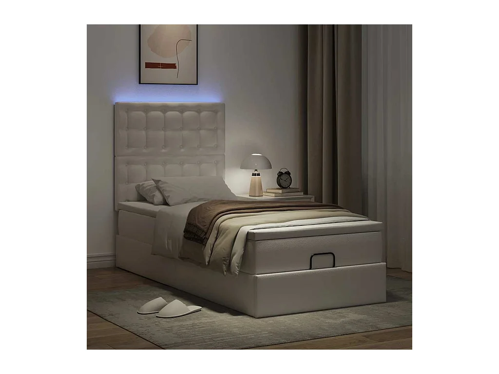 Cadre de lit ottoman avec matelas blanc 90x190 cm similicuir