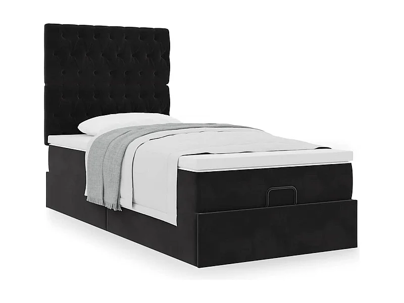 Cadre de lit ottoman avec matelas noir 90x200 cm velours