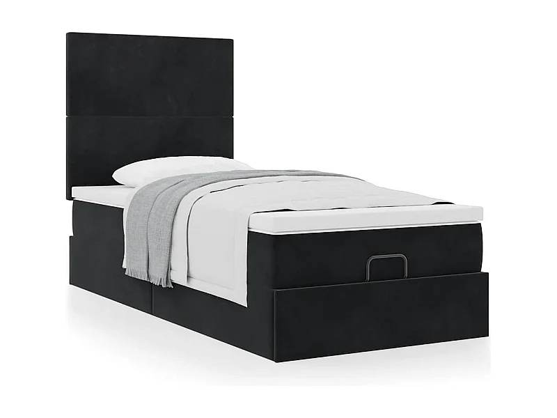 Cadre de lit ottoman avec matelas noir 90x190 cm velours