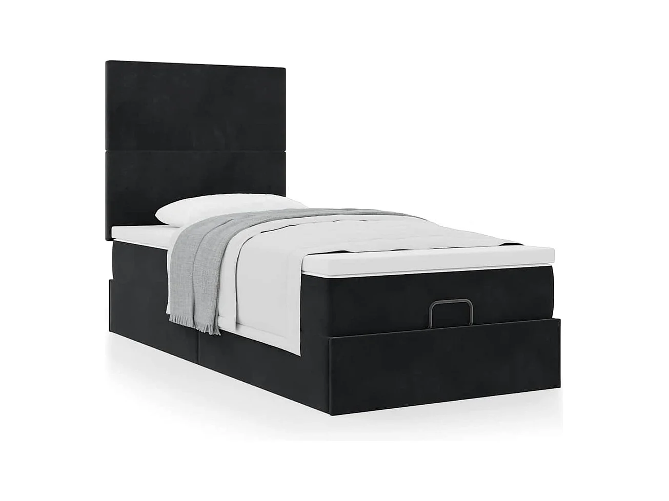 Cadre de lit ottoman avec matelas noir 90x190 cm velours
