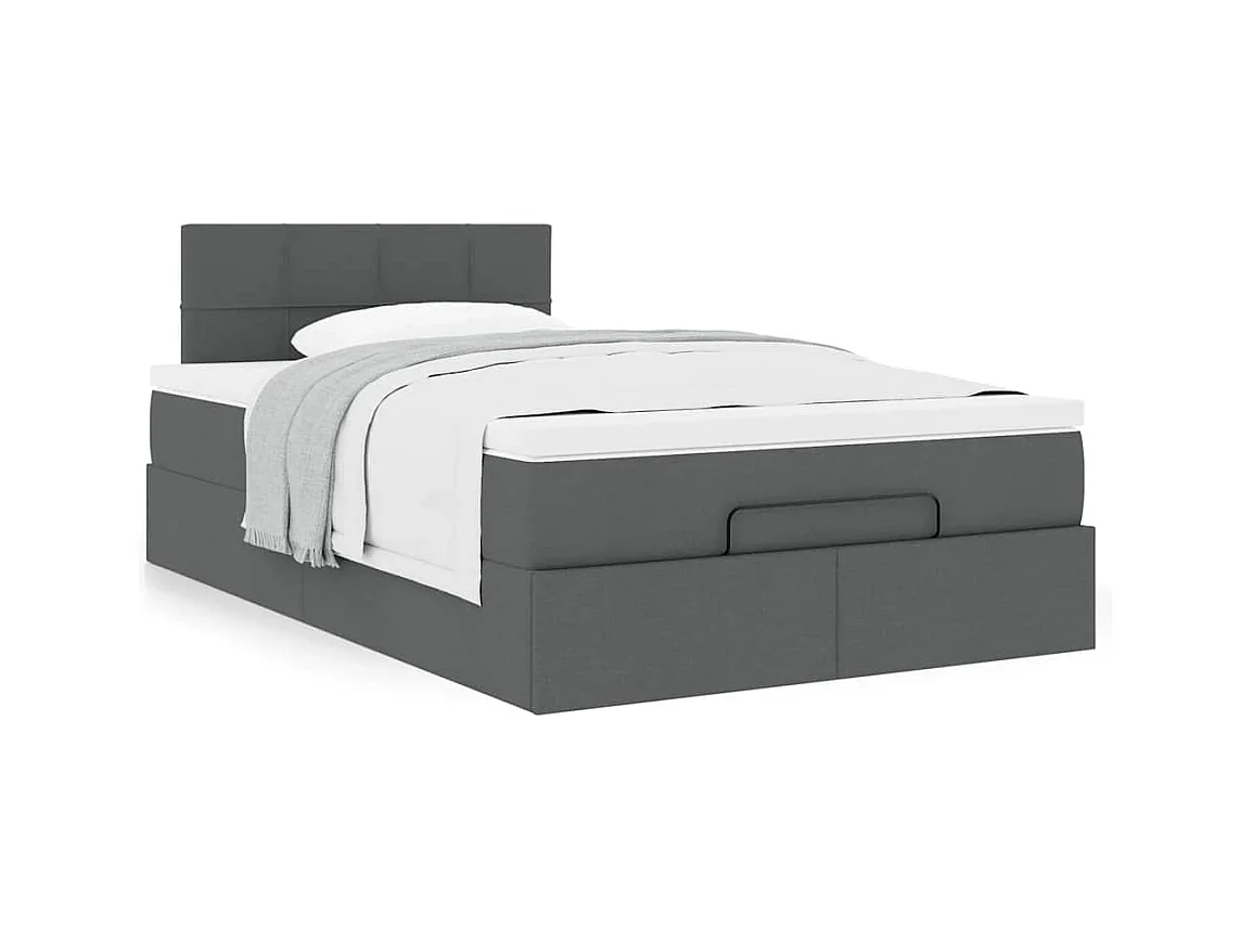 Cadre de lit ottoman avec matelas gris foncé 120x190 cm tissu
