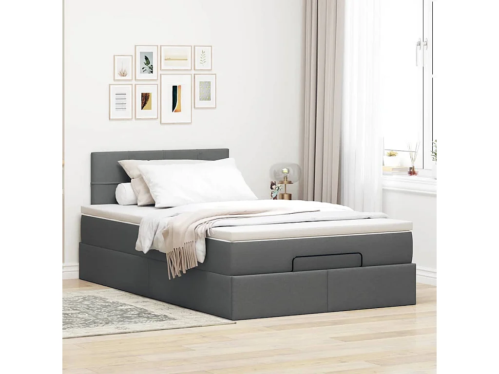 Cadre de lit ottoman avec matelas gris foncé 120x190 cm tissu