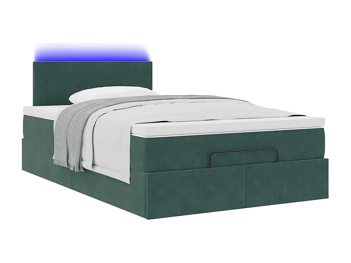 Cadre de lit ottoman avec matelas vert foncé 120x190 cm velours