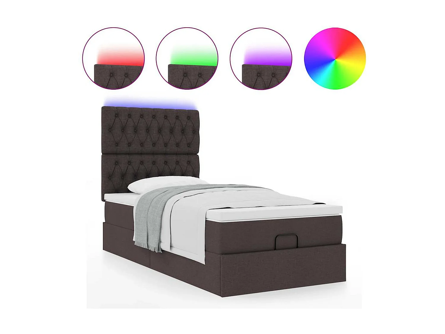 Ottoman bed met matras en LED's 100x200cm stof donkerbruin
