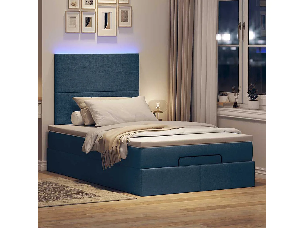 Estructura de cama otomana colchón tela azul 120x190 cm