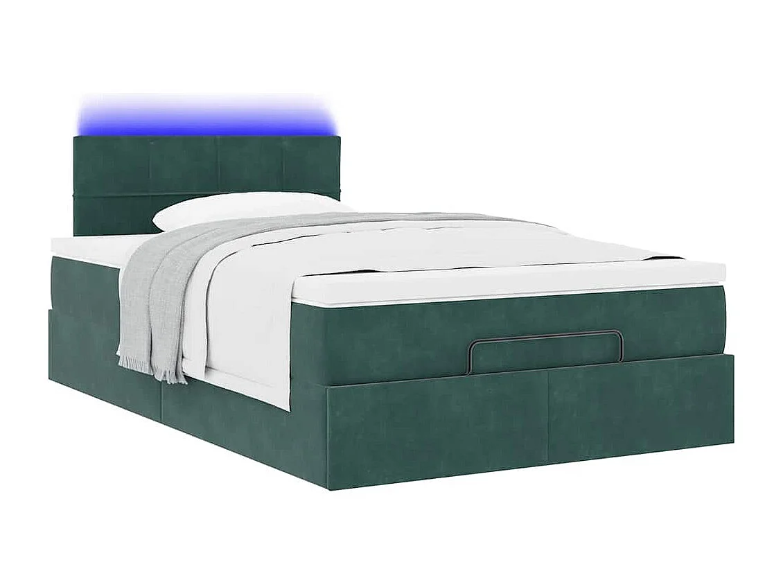 Estructura de cama otomana colchón terciopelo verde oscuro