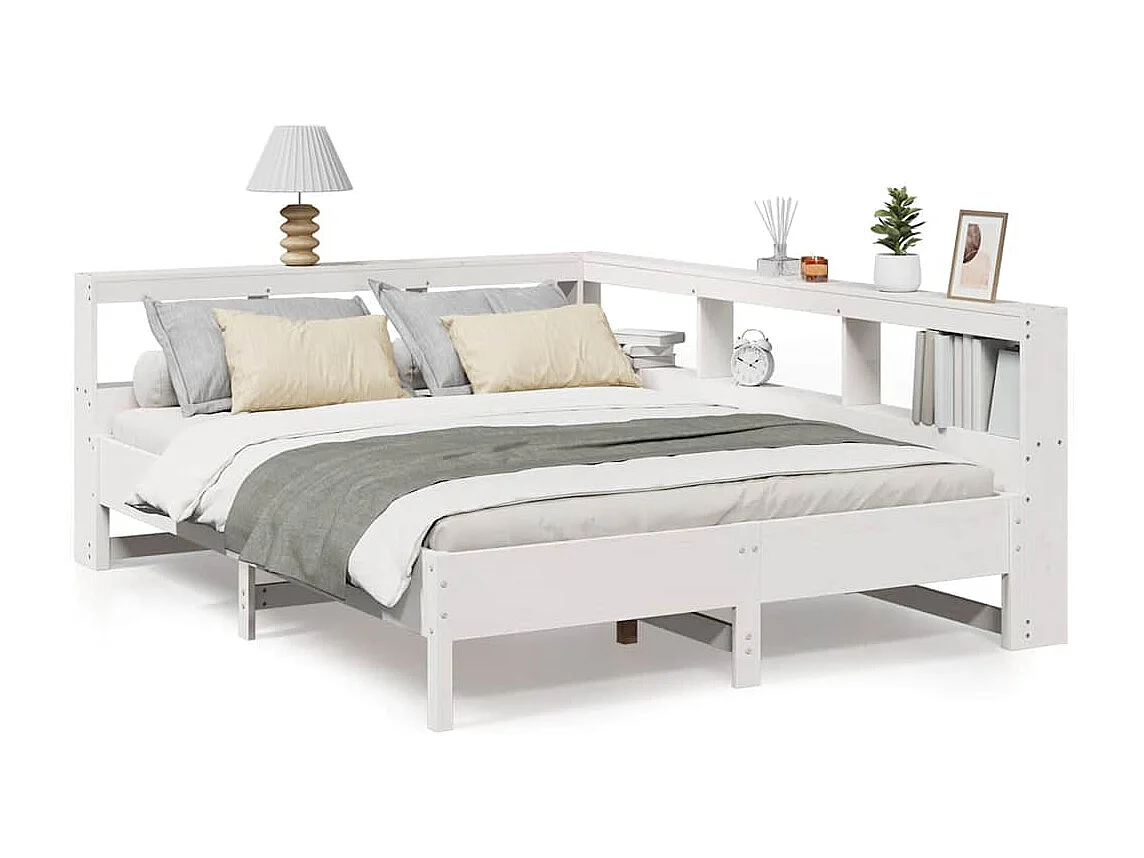 Cama con estantería sin colchón madera maciza blanca 160x200 cm