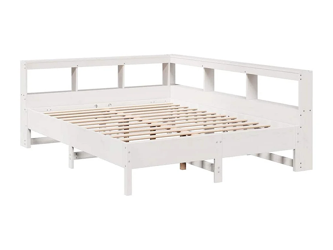 Cama con estantería sin colchón madera maciza blanca 160x200 cm