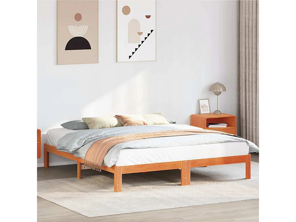 Cama sem colchão 180x200 cm pinho maciço castanho-mel