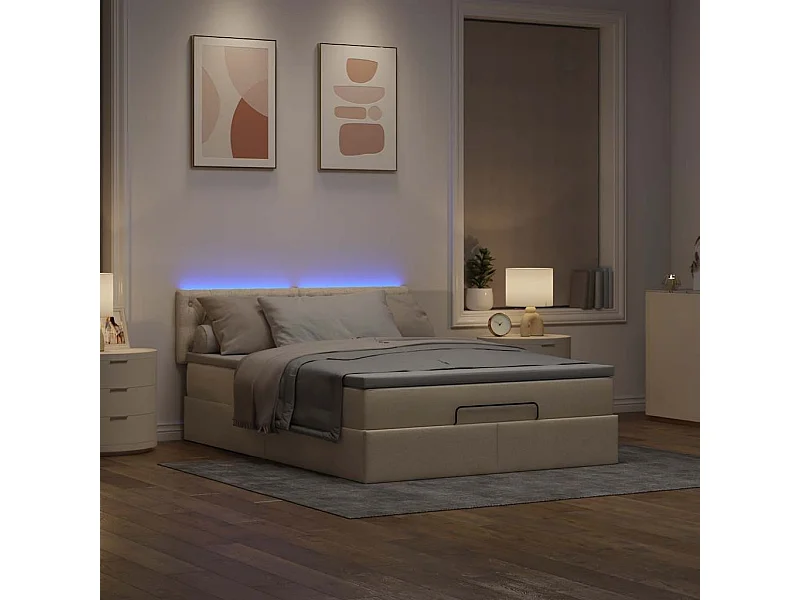 Cama otomana com colchão 140x200 cm tecido creme