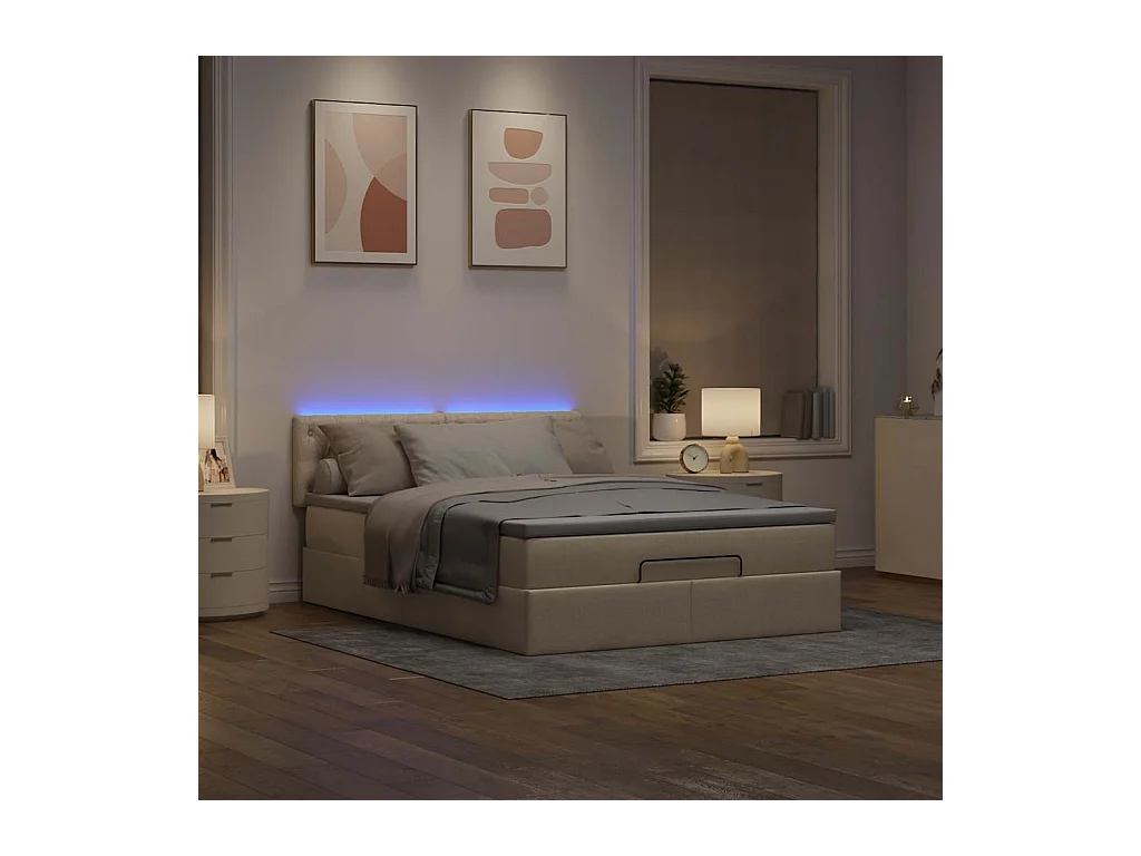 Lit ottoman avec matelas crème 140x200 cm tissu