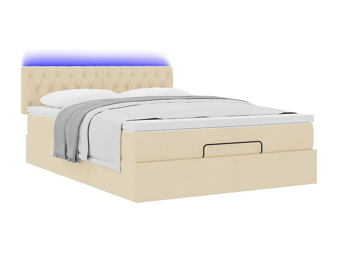 Lit ottoman avec matelas crème 140x200 cm tissu