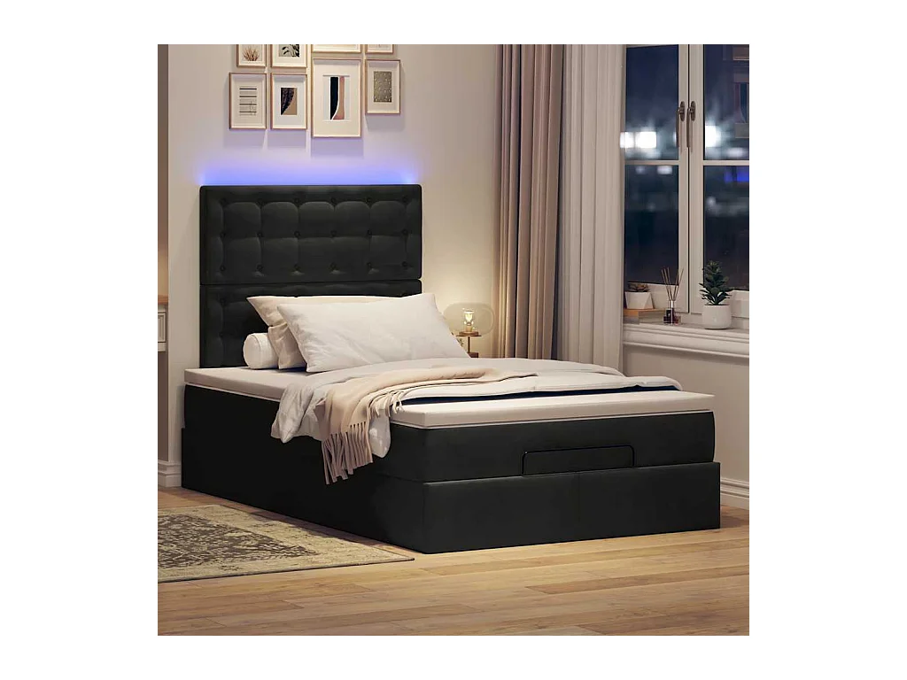 Cadre de lit ottoman avec matelas noir 120x200 cm velours