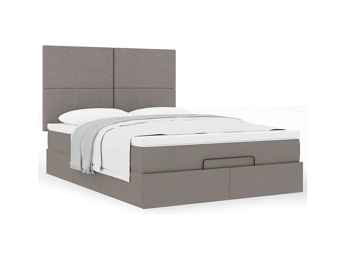 Cadre de lit ottoman avec matelas taupe 140x200 cm tissu