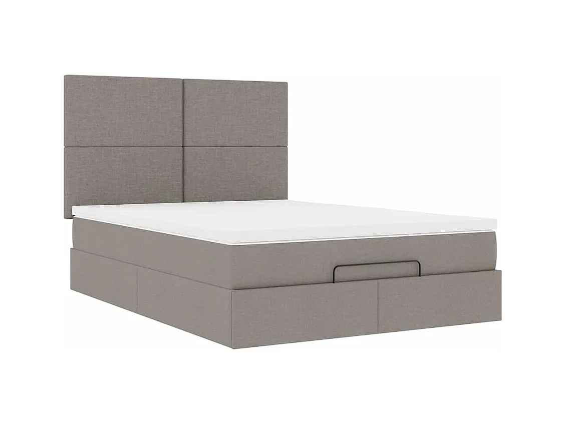 Estrutura de cama otomana com colchão tecido cinzento 140x200cm