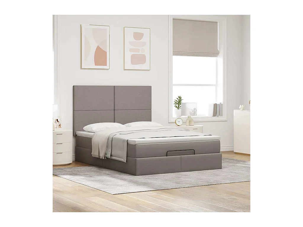 Estrutura de cama otomana com colchão tecido cinzento 140x200cm