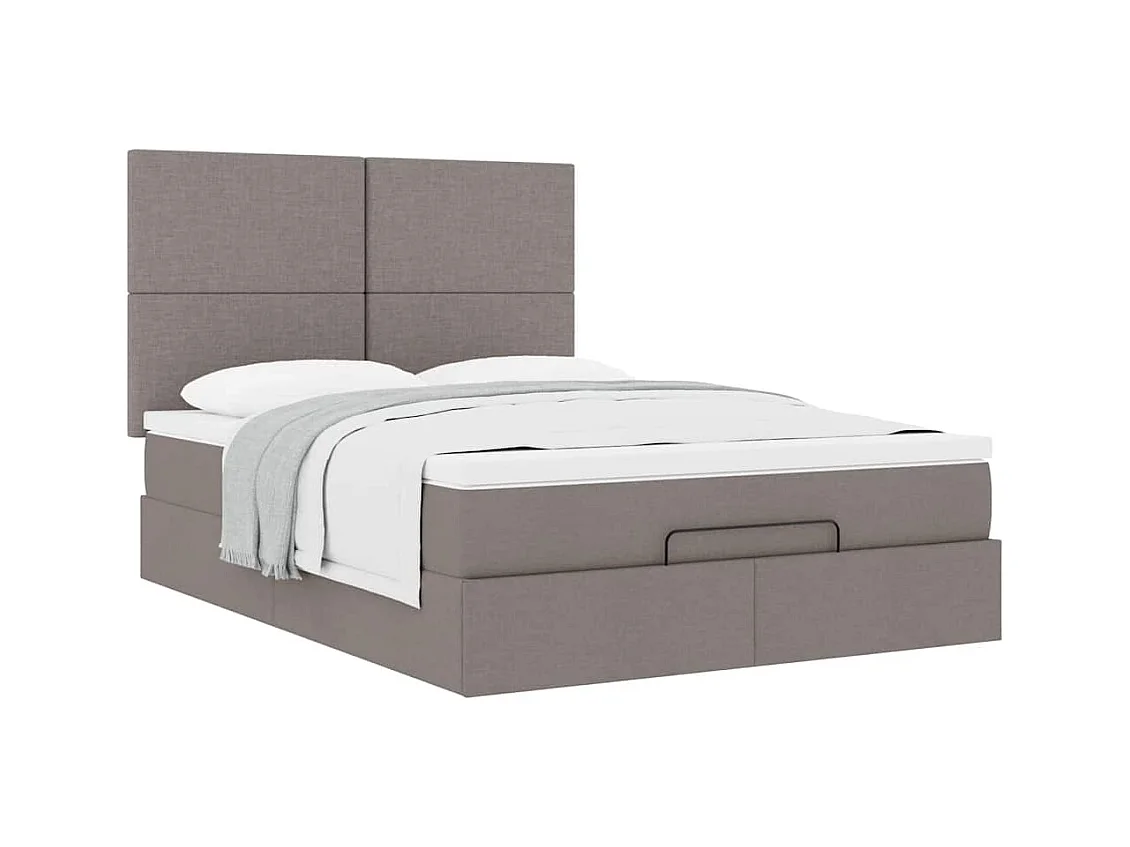 Estrutura de cama otomana com colchão tecido cinzento 140x200cm