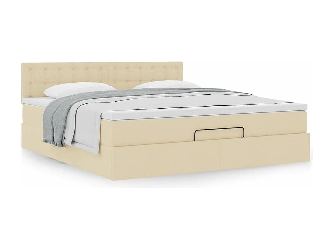 Cadre de lit ottoman avec matelas crème 160x200 cm tissu
