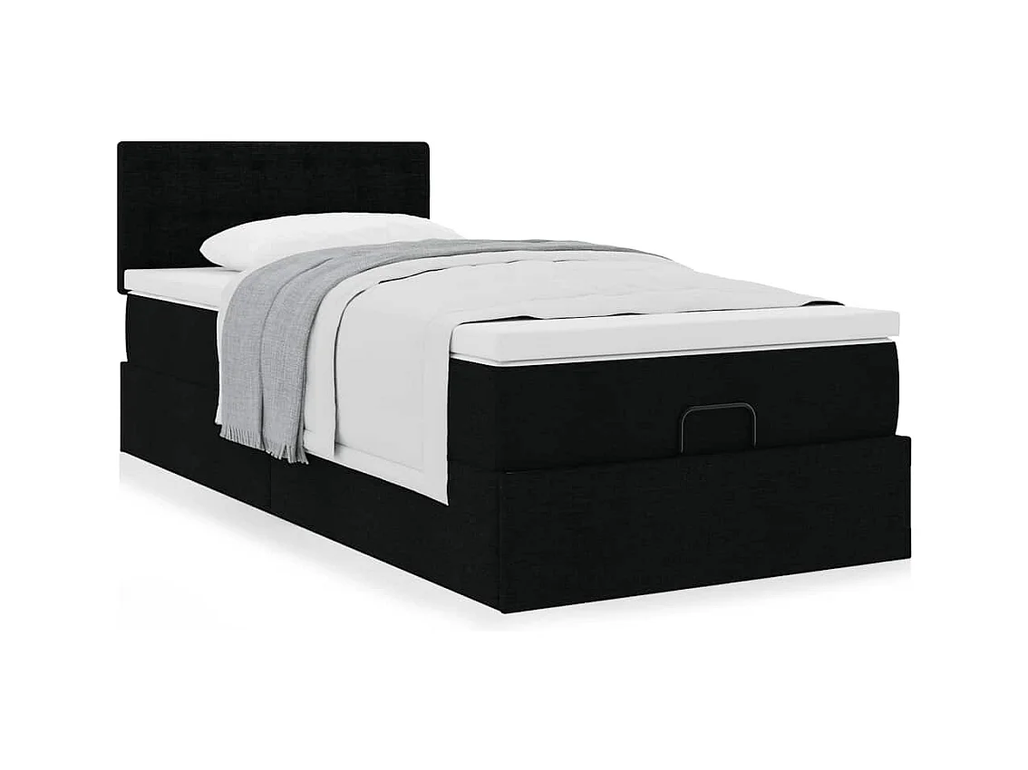 Estructura cama otomana colchón tela negra 90x190 cm