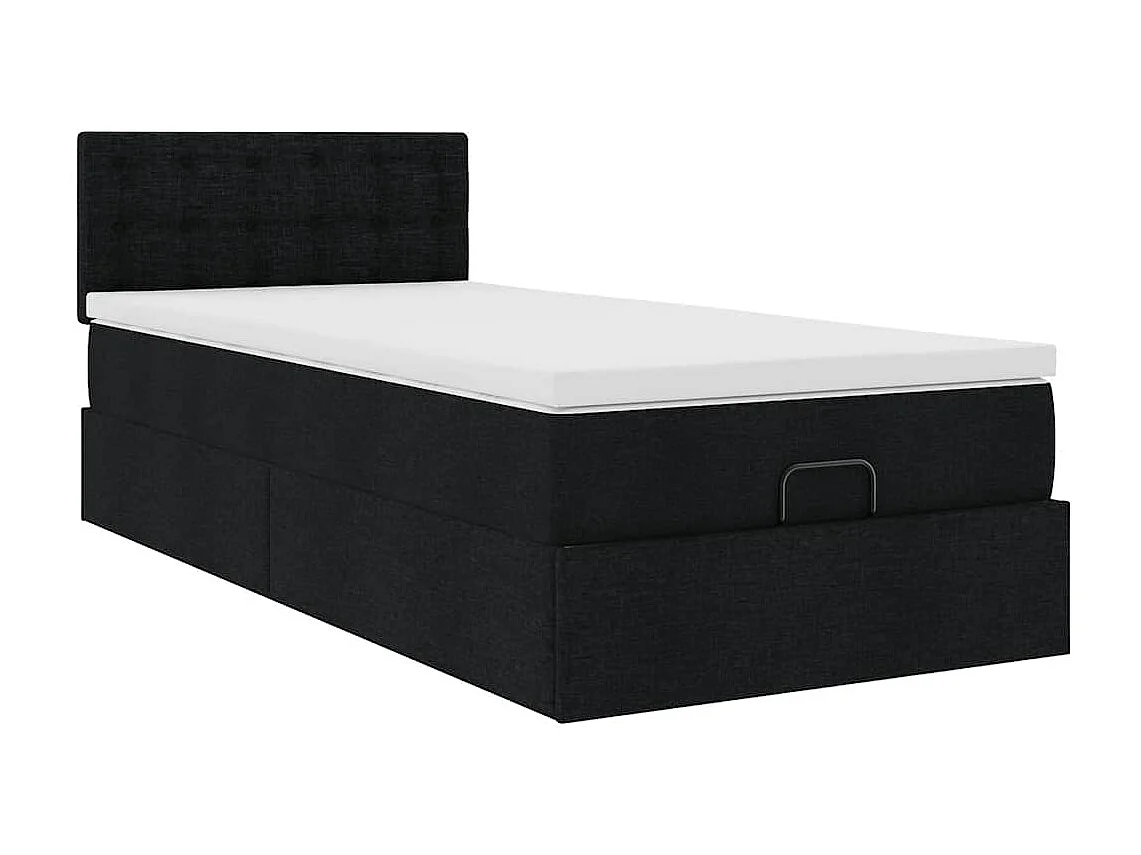 Cadre de lit ottoman avec matelas noir 90x190 cm tissu