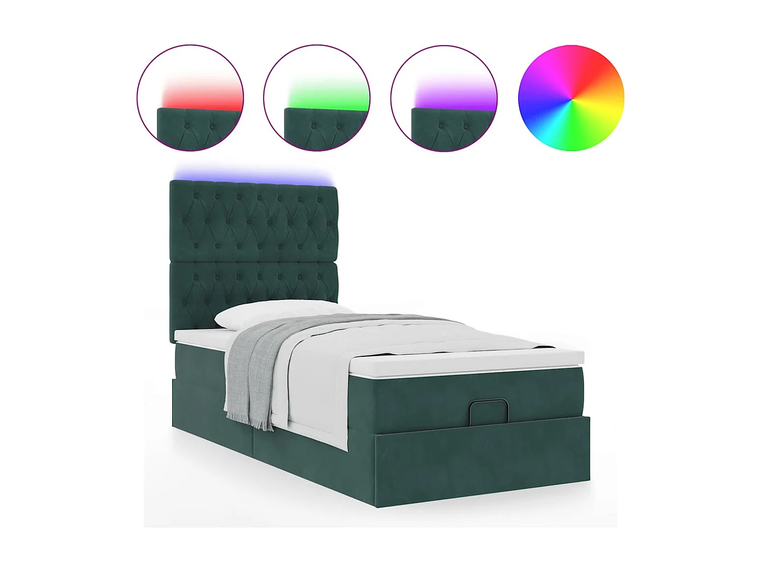 Estructura de cama otomana colchones terciopelo verde oscuro