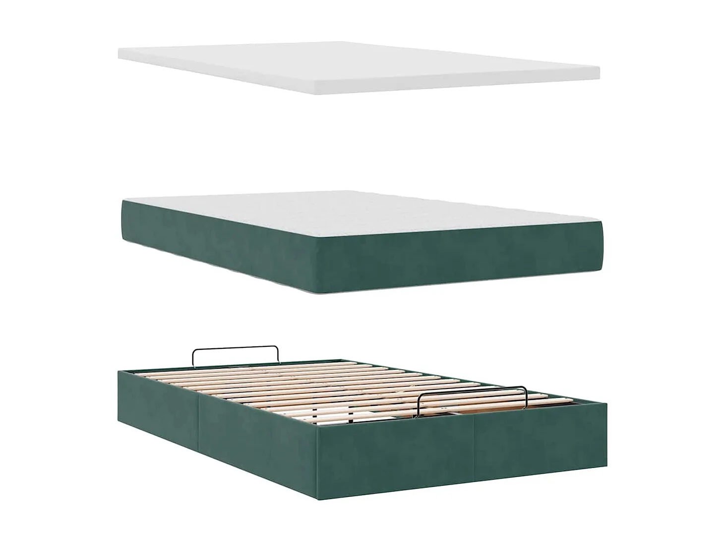 Cadre de lit ottoman avec matelas vert foncé 120x190 cm velours