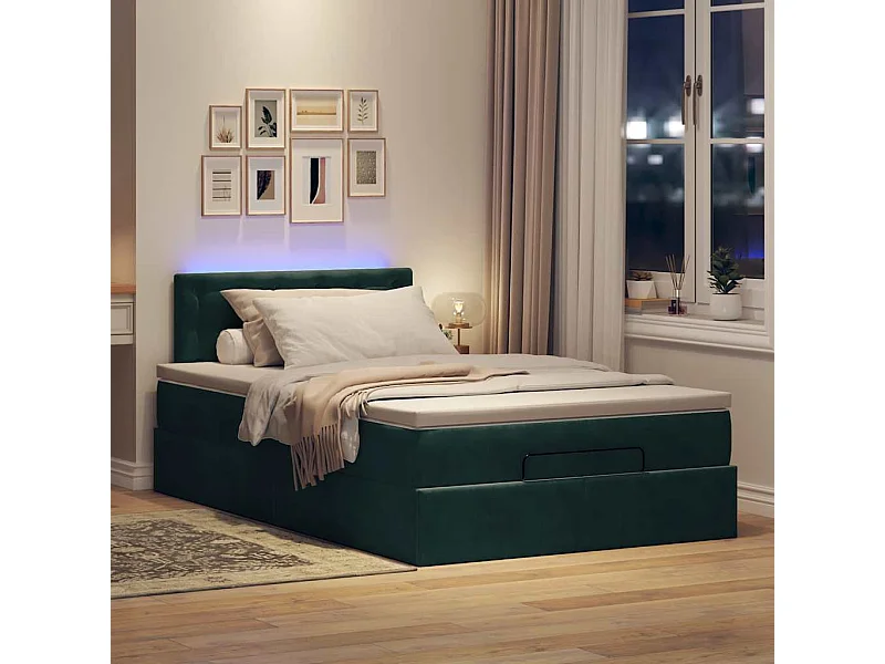 Cadre de lit ottoman avec matelas vert foncé 120x190 cm velours