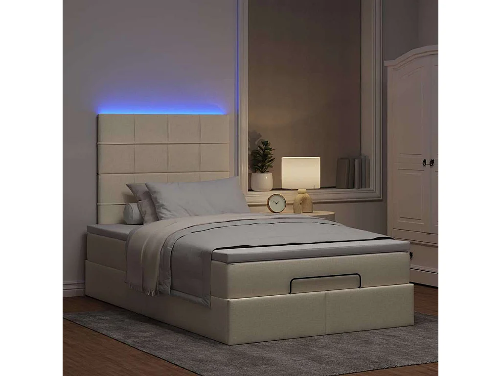 Cadre de lit ottoman avec matelas crème 120x190 cm tissu