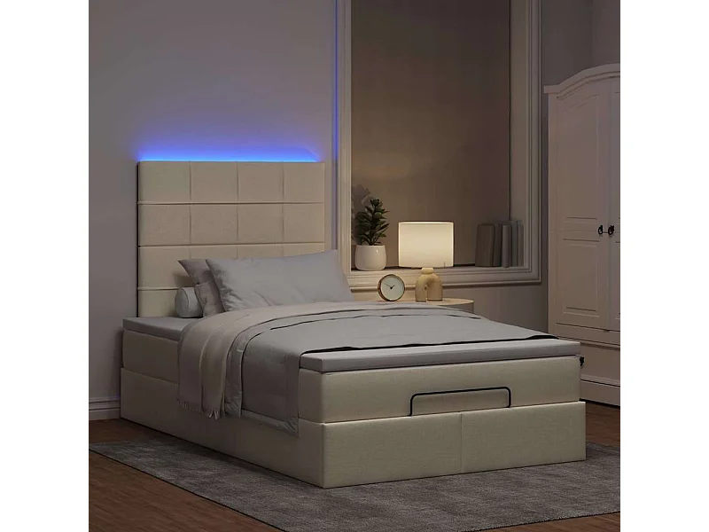 Cadre de lit ottoman avec matelas crème 120x190 cm tissu