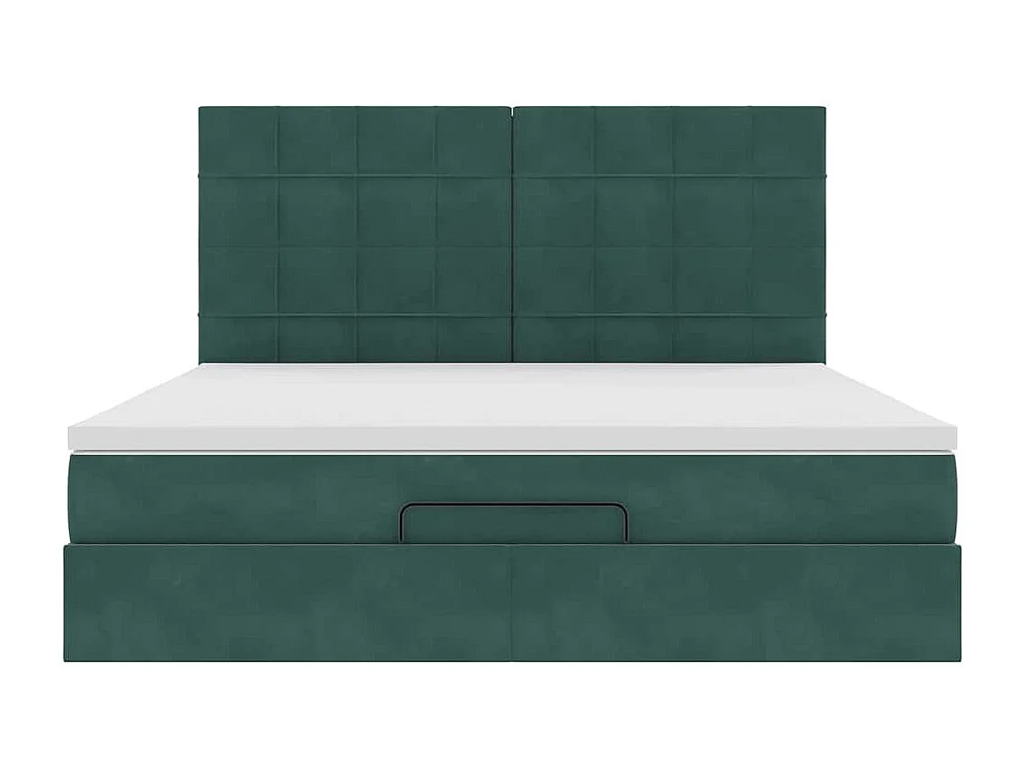 Cadre de lit ottoman avec matelas vert foncé 160x200 cm velours