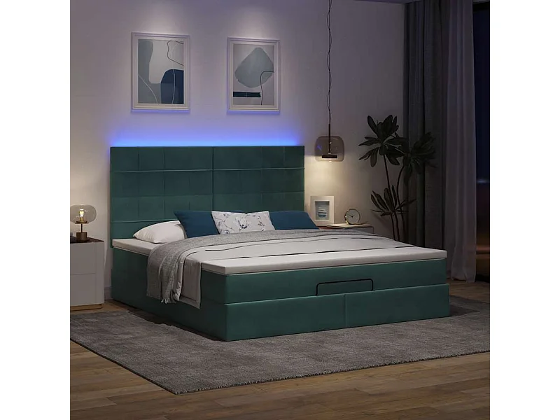 Cadre de lit ottoman avec matelas vert foncé 160x200 cm velours