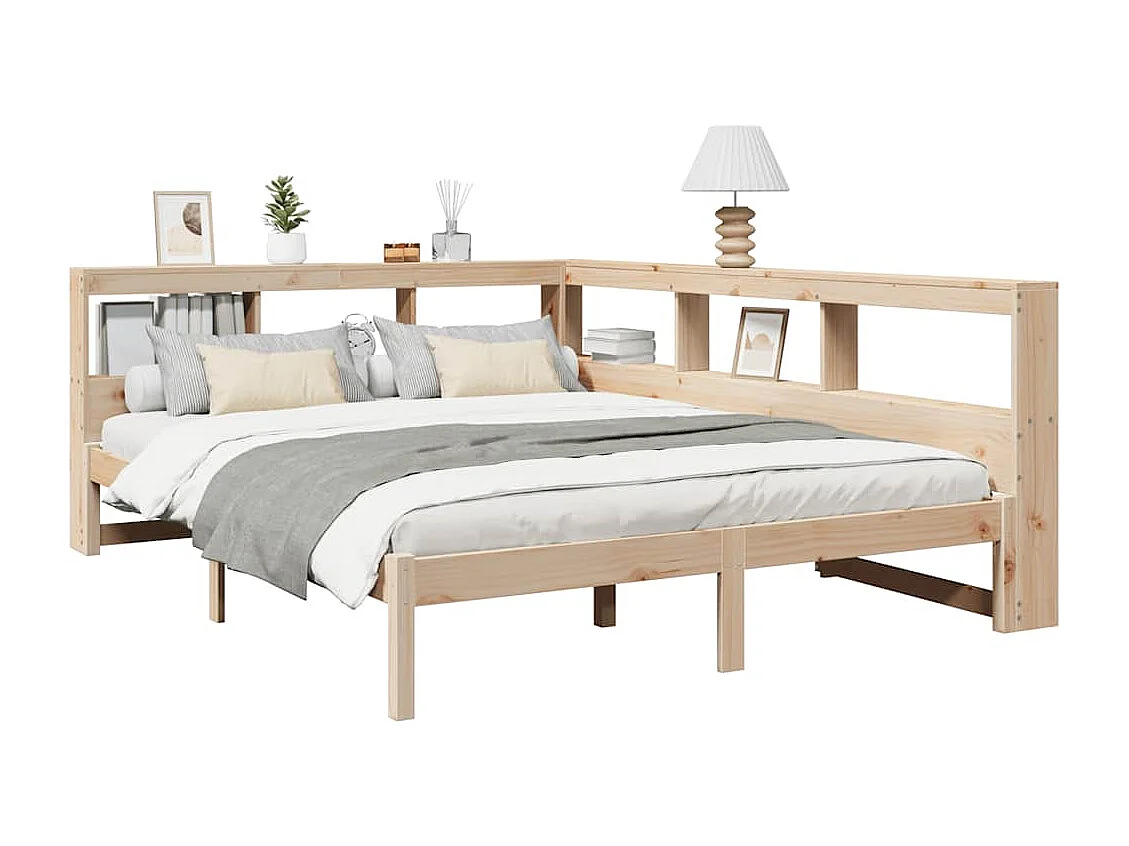 Bed met boekenkast zonder matras massief grenenhout 140x190 cm